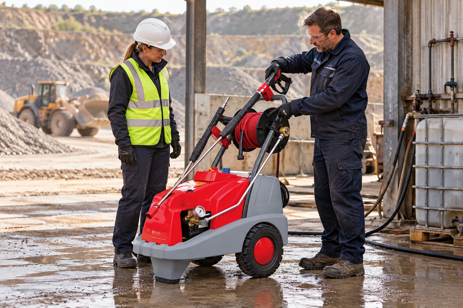 Ehrle equipment advice at a quarry maintenance shelter