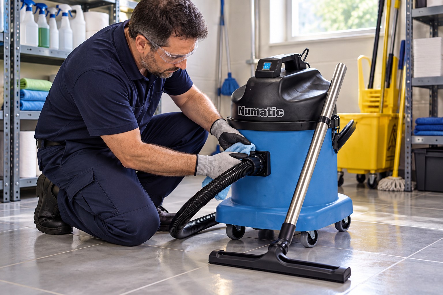 Numatic vacuum maintenance in a caretaker supply room